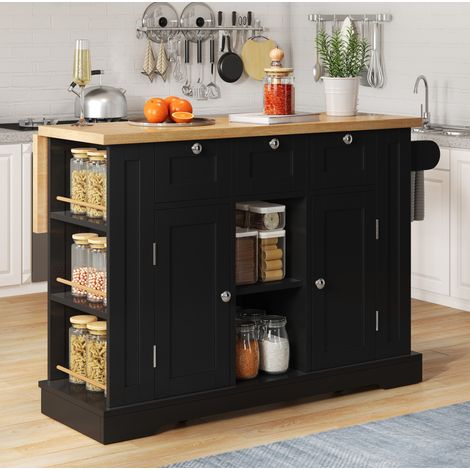 Mobiler Küchenschrank mit klappbarer Arbeitsplatte, 132 x 70 x 87 cm, schwarz HAVRYA (1/5)