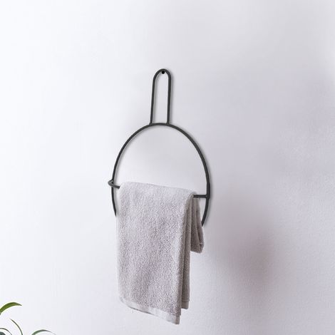 Wandmontierter Handtuchhalter mit Ringablage für das Badezimmer (Schwarz) (1/5)