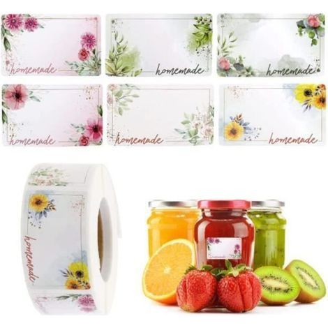 Etichette per marmellata - Adesivo rettangolare a forma di fiore - 500 pezzi - Bianco (1/4)