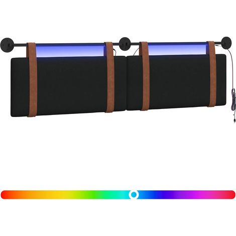 Hanging Headboard with LED Light Black Antique PU vidaXL