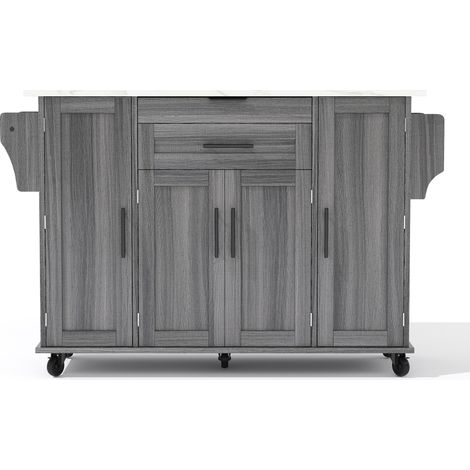 Îlot de cuisine mobile gris en MDF 136 x 70 x 92 cm avec plateau extensible, tiroirs et rangements (1/5)