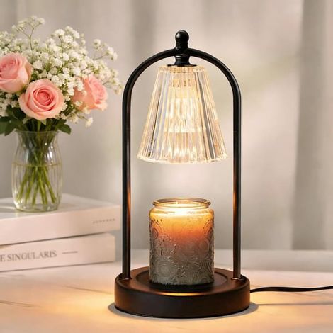 Ce chauffe-bougie noir de style vintage est doté d'une minuterie et d'une fonction de variation d'intensité lumineuse et convient à une utilisation avec des bougies parfumées en pot. (1/5)