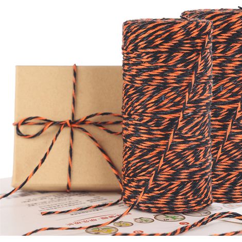 Twine - Coton Orange Et Noir 2 mm - 100 M - Pour Décorations Halloween Artisanat DIY Emballage Cadeaux - 2 Rouleaux (1/5)