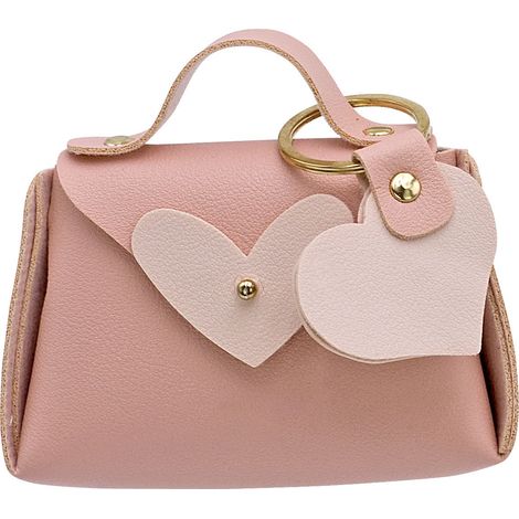 Linea Due Tocco Borsetta Similpelle con Portachiave Cuore Colore Rosa – Elegante Idea Bomboniera e Portaconfetti Cf 12 Pz
