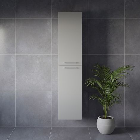 Napoli Gloss Grey Pearl 350mm x 1600mm Wall Mounted 2 Door Storage Unit - 350mm - Chrome 160mm Handle