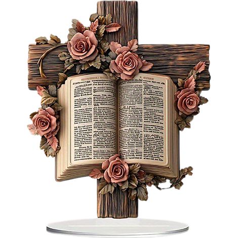 【SCB240 1620cm】Kreatives Regalornament, kreuzförmige Schreibtischdekoration mit Rose, wasserfestes und verschleißfestes Acrylornament für Zuhause. (1/2)