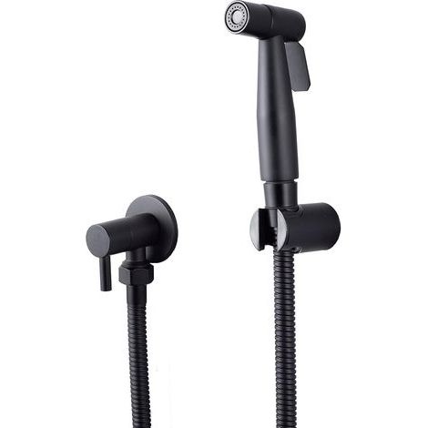 Kit de Lance WC en Acier Inoxydable 304 sans Perforation Buse d'Appoint Chasse d'Eau WC Pulvérisateur de Bidet à Main avec Tuyau et Valve en T G1/2 ", Noir (1/5)