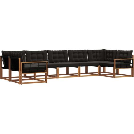 Outdoor Sofa Set with Cushion 7 pcs Natural and Black vidaXL