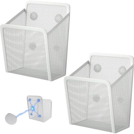 Juego de 2 portabolígrafos magnéticos, cesta organizadora magnética para almacenamiento en la cocina, ideal para pizarra blanca, armario, refrigerador, oficina y cocina.