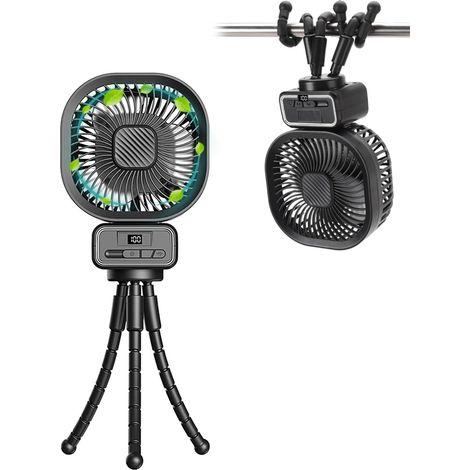 Ventilador portátil para cochecito, ventilador de escritorio con clip y luz nocturna, 5000 mAh, oscilación automática de 270°, ventilador personal de mano para cuna y escritorio.