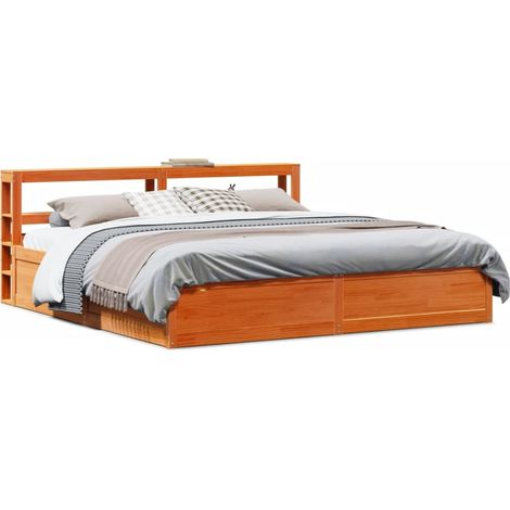 Bed Frame with Headboard Wax Brown 180x200 cm Super King Solid Wood Pine vidaXL (1/5)