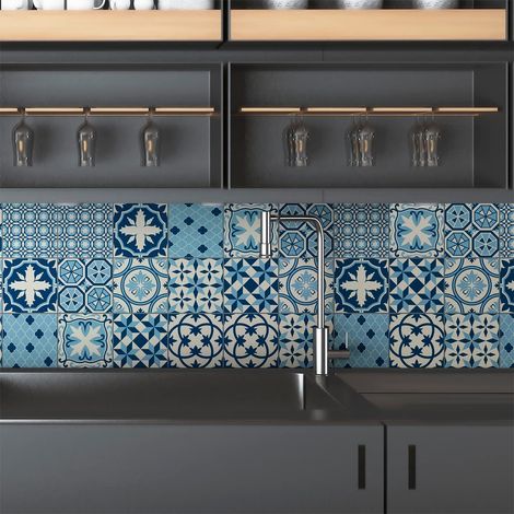 Sticker Mural Carrelage adhésif Cuisine Salle de Bain - 9 Stickers Carreaux DE Ciment AZULEJOS Luana - 9stickers10x10cm (1/5)