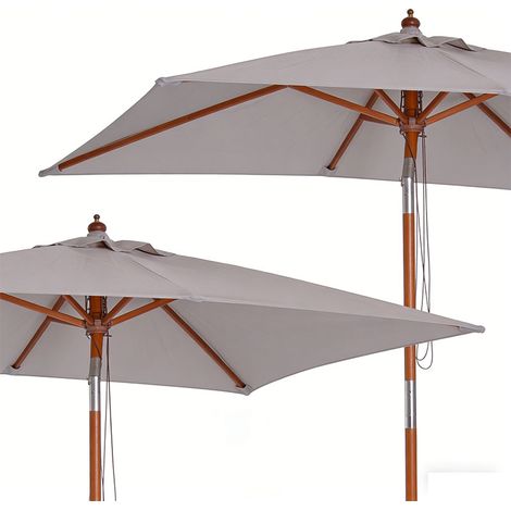 2er-Set sonnenschirm Knickbarer Gartenschirm Strandschirm 3-stufig einstellbar Tannenholz+Polyester Grau 200 x 150 x 235 cm