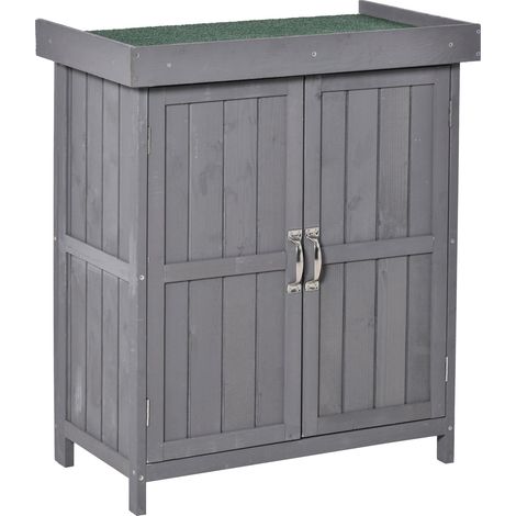 Armadietto da Giardino 2 Ante Tetto Apribile 74x43x88 cm in Legno di Abete Grigio Scuro