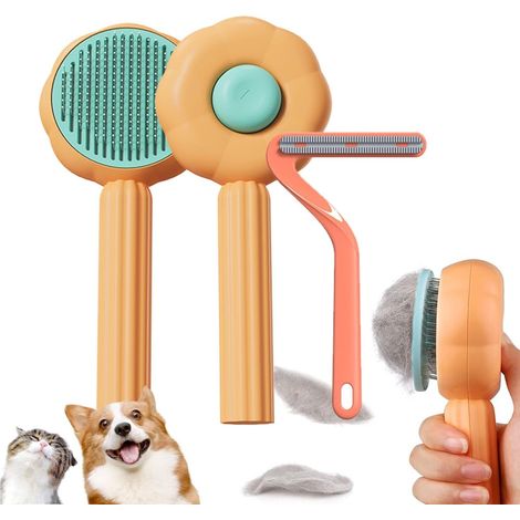 Brosse pour chat,Brosse à poils d'animaux domestiques,Retrait facile des poils lâches et emmêlés (Orange) (1/5)