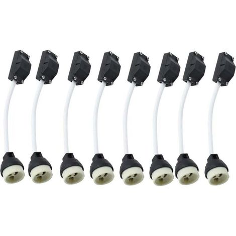 Support GU10 - Douille Céramique 2 A 250 V avec Câble Isolé 15 cm - Pour Appliques Encastrées LED et Halogène - Lot de 8 (1/5)