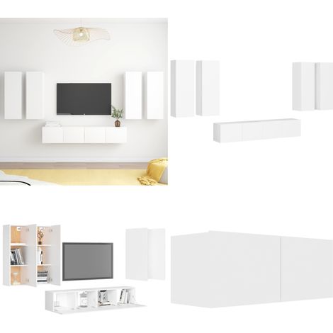 Ensemble de meubles TV 6 pcs Blanc Bois d'ingénierie - Meuble Tv Suspendu - Meuble Tv Blanc - Ensemble Meuble Tv - Rangement Mural - Armoire Hifi - Home & Living (1/5)