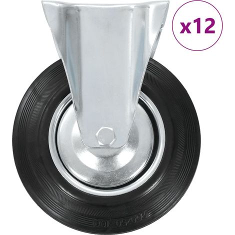12 roulettes fixes pour meubles et chariots, caoutchouc noir, Ø 200 mm, charge 180 kg - PANGIVO (1/5)