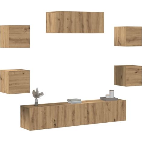 Ensemble de meuble TV mural 7 pcs-Banc TV-Meuble Télé chêne artisanal 561721 (1/5)