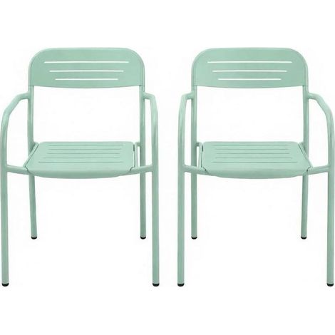 Set di 2 sedie da giardino in metallo verde, impilabili, con braccioli (1/5)