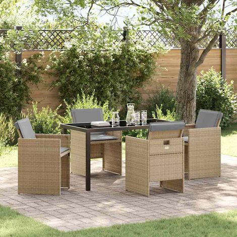 Garden Dining Set with Cushion Folding 5 pcs Beige Poly rattan vidaXL