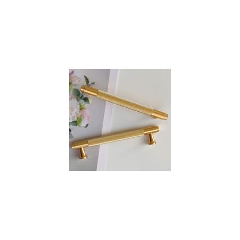Juego de 2 tiradores modernos dorados para armarios, con una distancia entre orificios de 128 mm, ideales para puertas de cocina, armarios de estilo vintage, cómodas y roperos (acabado dorado cepillad