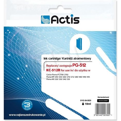ACTIS KC-512R - Reemplazo de tinta Canon PG-512, negro, 15 ml