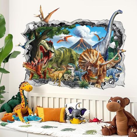 Sticker For Couch 3D Dinosaur Wall Sticker for Children Jungle Dinosaur