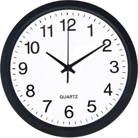 Lntyq Horloge Murale de Salle de Bain en Plastique et Verre minéral, Balayage à Quartz, Noir, Ø 250 mm, Convient également pour Une Utilisation en extérieur