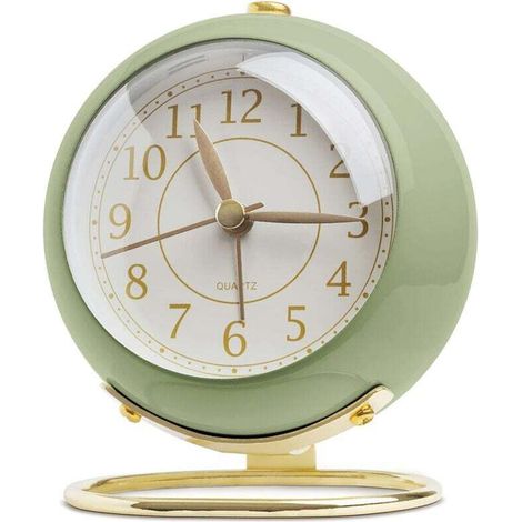 Horloge Électronique à Quartz pour Enfant Style Européen en Métal - Silencieuse, Ronde, Design Ingénieux - Couleur Vert Clair - Pour Salon ou Chambre (1/4)