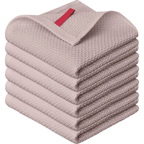 Set di 6 strofinacci da cucina Elegant Comfort in cotone turco a trama waffle - Asciugamani di carta assorbenti, morbidi e multiuso, ad asciugatura rapida, 40 x 63 cm, color tortora