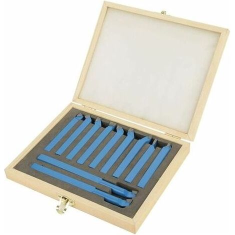Jeu d'outils de tournage 11 pièces – Acier au carbure – Pointe de rotation 8x8 mm – Étui en bois pour rangement (1/5)