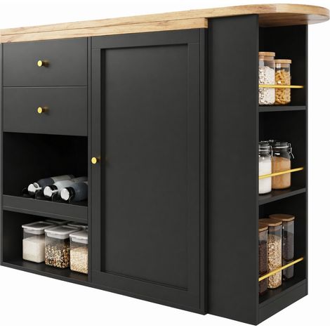 CHICFURN Mueble bar giratorio 138x39x104 cm de MDF negro con almacenamiento modular (1/5)