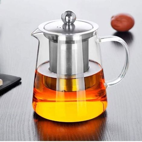 Théière en verre carrée tasse de bouteille résistant à la chaleur avec infuseur parfait pour le thé et le café -(450ml) (1/5)