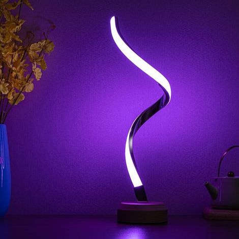 RGB Lampe de Chevet en Bois Dimmable Romantique Multicolore,1pc Lampe de Table LED Moderne avec Variateur de Câble,Lampe de Lit Spirale en Métal Nordique Salon Chambre à Coucher USB 5V (1/5)