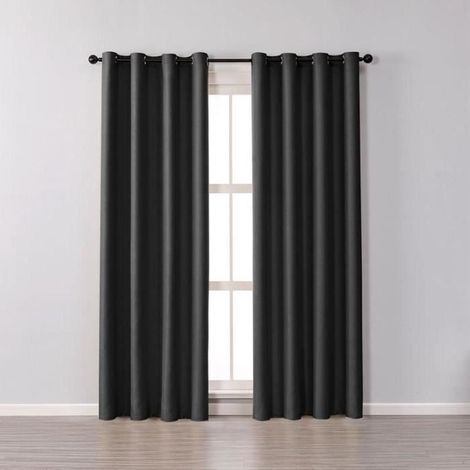 (Schwarz) 2er-Set Thermovorhänge mit Ösen, blickdicht, fürs Schlafzimmer, 100 x 200 cm, Schwarz (1/4)