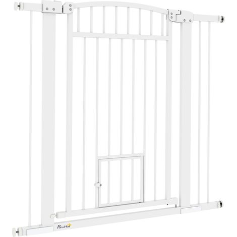 Barrière de sécurité chien double verrouillage montage pression perçage 76-104 cm blanc (1/5)