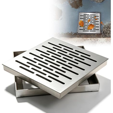 Siphon de sol en acier inoxydable 201, avec cadre, bandes en acier inoxydable 201, couvercle de drainage de sol, grille d'évacuation de sol, surface antidérapante, grille d'écoulement carrée, 200 × (1/5)