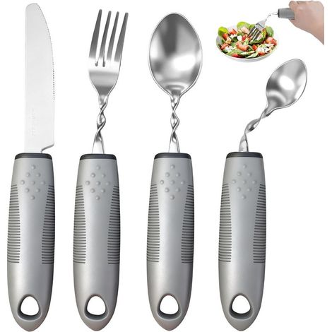 Set 4 Pièces Fourchette Vibrante Régime, Couverts Assistifs Ergonomiques à Manches Épaissis, Couteau, Cuillère et Fourchette pour Aide Alimentation (1/5)