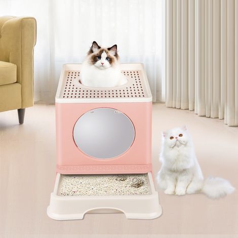 Haloyo Lettiera gatto chiusa con coperchio, con paletta in plastica per animali domestici,48 x 39 x 34 cm,rosa (1/5)