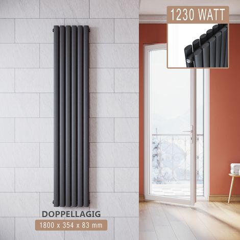 SONNI Radiatore Termosifoni ad Acqua Calda in Acciaio Radiatore a Pannello Bilayer Design Bagno Soggiorno Radiatore Orizzontale Antracite 1800x354mm 1230W