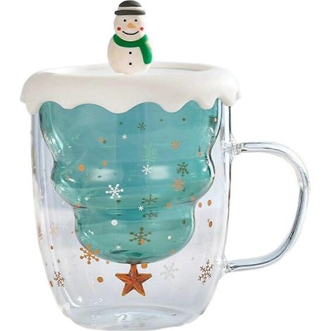 Mug en verre double paroi en forme de sapin de Noël, en borosilicate résistant à la chaleur et à la condensation. Idéal pour la maison. (1/5)