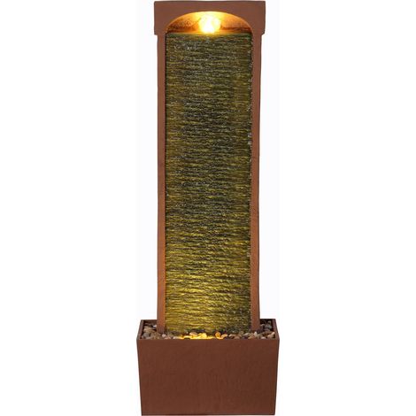 Teamson Home 97.9 cm Indoor/Outdoor Modern Curved Faux Slate Waterfall Fountain with LED Lights, Red Rock