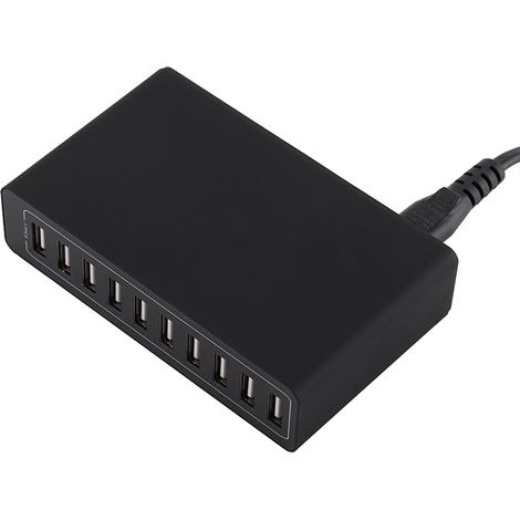 10-Port-USB-Ladegerät, 60 W, 12 A, Schwarz – Schnellladen für Smartphones und Tablets – EU-Stecker (1/3)