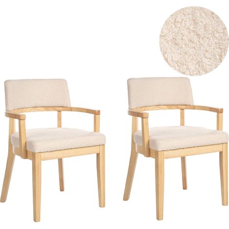 Lot de 2 Chaises de Salle à Manger en Bouclé Assise Tapissée Bois Clair et Beige Dalbo (1/5)