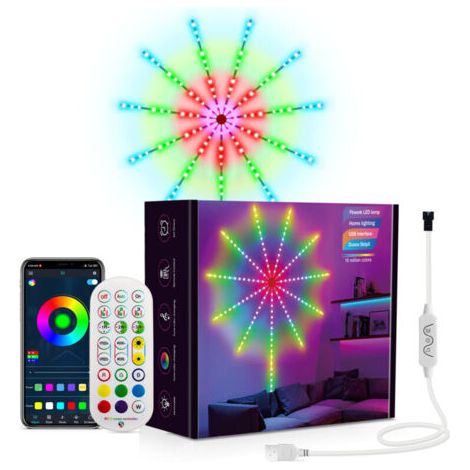 Ruban LED Feux d'artifice à LED avec contrôle par application USB, lumières en forme d'étoile, 156 LED, 213 modes, guirlandes lumineuses d'intérieur étanches avec télécommande pour dé (1/4)