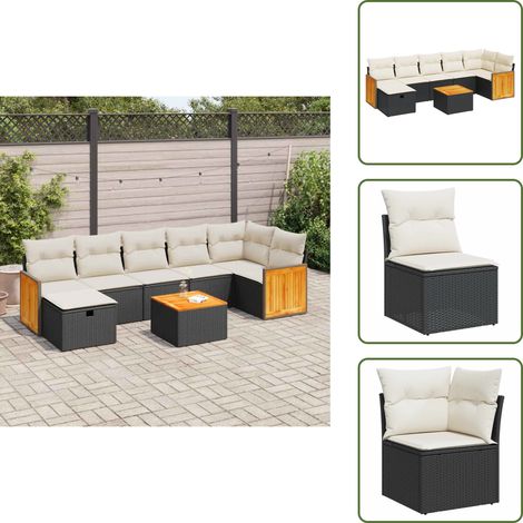 Poltrone da giardino - vidaXL Set Divani da Giardino con Cuscini 8 pz Nero in Polyrattan - Tavolo da giardino