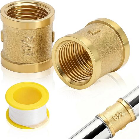 Messinghülse – 2er-Pack – G1/2" 20 mm – Trinkwasserrohrverschraubung – mit Dichtungsstreifen (1/5)