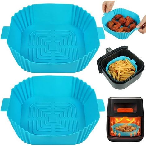 Doublure en silicone pour friteuse à air - ZEMINPEOEL - Lot de 2 - 16,5 cm - Bleu - Résistante à la chaleur (1/5)