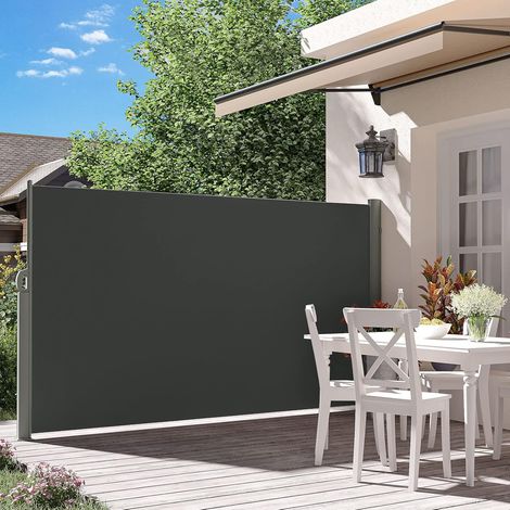 Seitenmarkise, Rahmen aus Vollaluminium, 180 x 300 cm, ausziehbar Markise, Sichtschutz, seitliche Vordächer, Balkone, Terrassen, Garten, Sonnenschutz, Seitenrollo, LARMNEE EGY183BP02